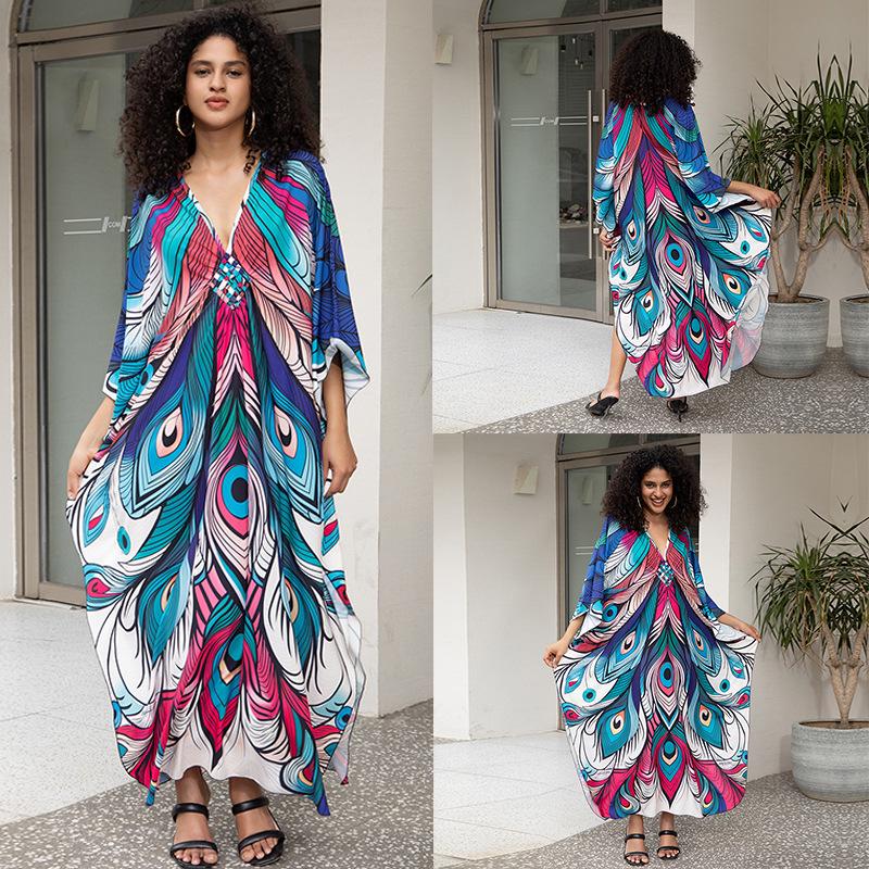 European & American Plus Size Printed Beach Cover-up Dress
