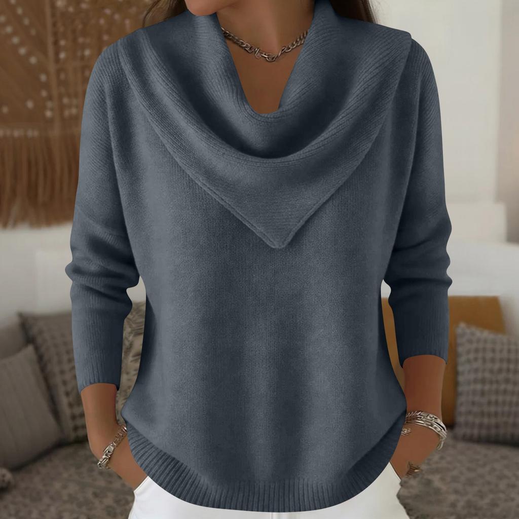 Women's Fashionable Color Round Neck Long Sleeved Pullover Knitted Sweater Top