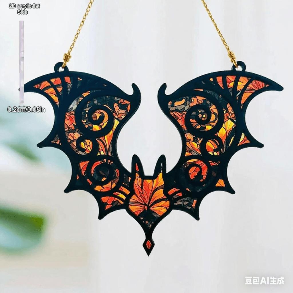 1 Stück Acryl-Fledermaus-Hängedekoration Buntglas-Effekt Gotisch Halloween Fensterdekoration Bunter Sonnensammler, Vier Jahreszeiten Dekoration