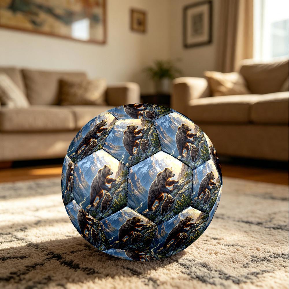 1pc Mountain Bears Journey Theme Soccer Ball Football, Size 5, Lightweight PVC, Durable Outdoor Training Soccer Ball, Gift m61445