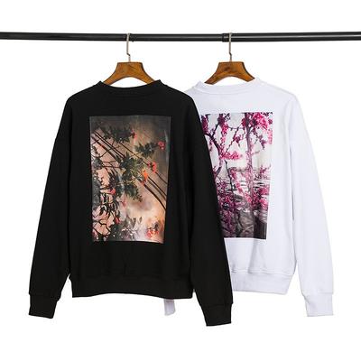 Męska bluza z kapturem Streetwear, nadruk kwiatowy, okrągły dekolt, mieszanka bawełny, swobodna bluza bez zamka, jesień