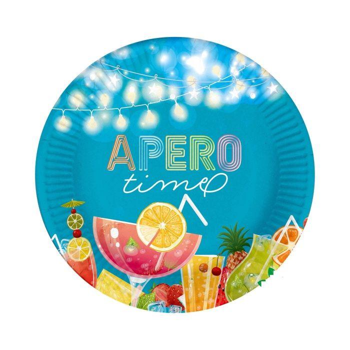 Assiettes en carton - Apero times - 23 cm - Ensemble de 10 - Couleur bleue - Écologique