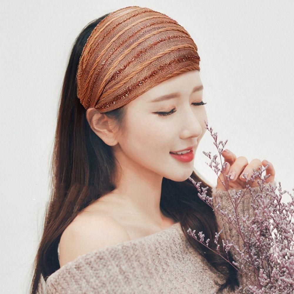 Cover the White Hair Shiny Cloth Women Headband Korean Headwear Mesh Hairbands Wide Hair Band