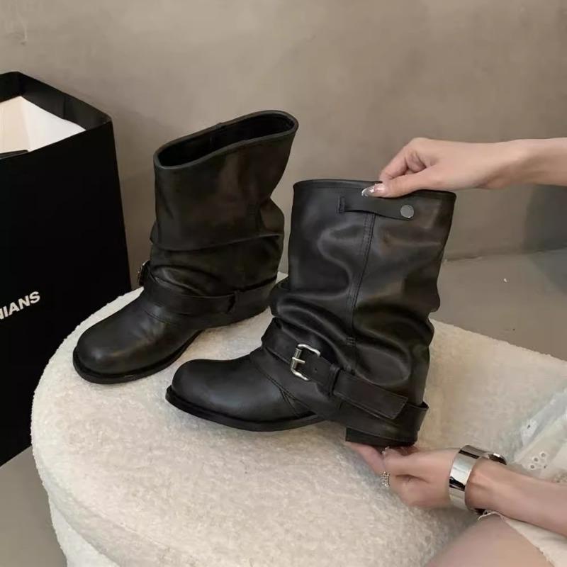 Western Round Head Thick Heel Short Boots Women's Autumn and Winter New Retro Martin Boots Short Flat Heel Trouser Tube Boots