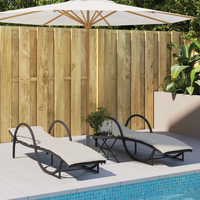 VidaXL Chaise longue avec coussin noir 60x199x42 cm résine tressée, lit de bronzage, chaise longue inclinable, lit de jour 368257