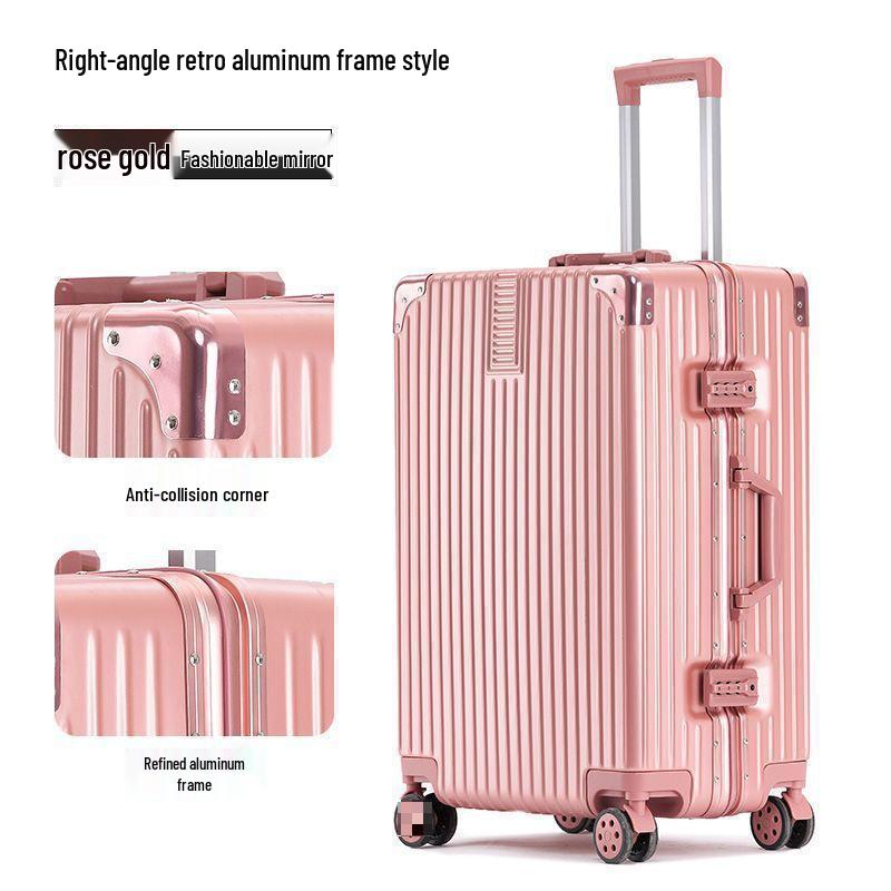 Korean Style Unisex Travel Suitcase: Universal Wheels, Large Capacity, Leather, Combination Lock, Aluminum Frame