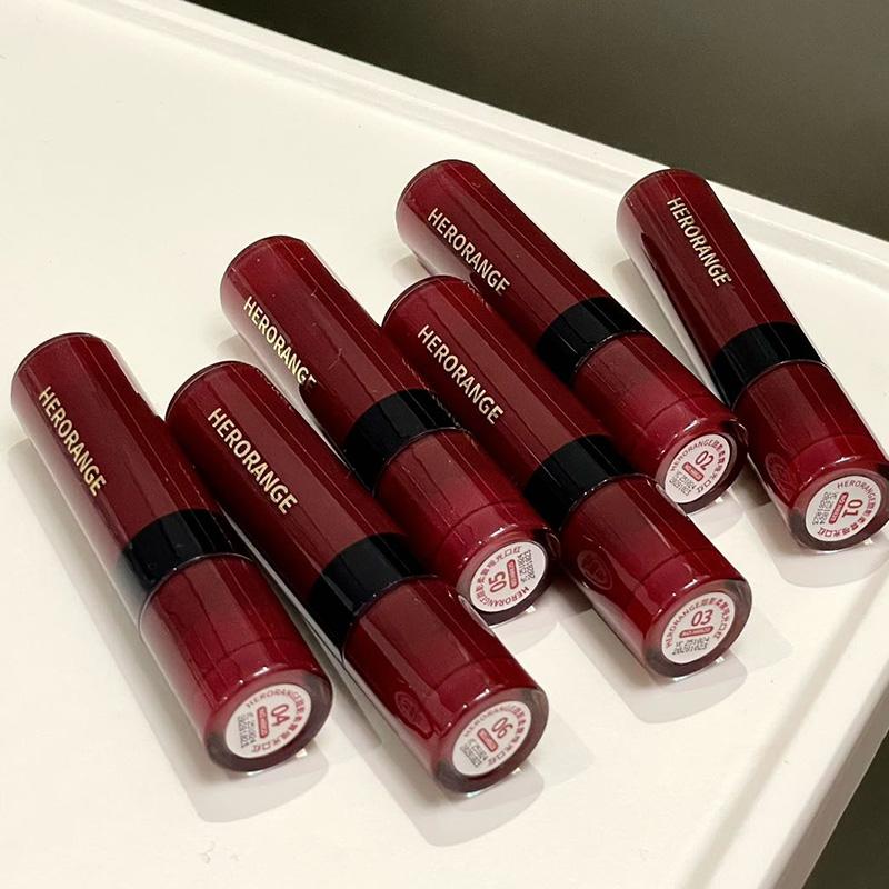 HERORANGE Velvet Matte Lipsticks Nude Apricot Matte Lip Gloss Tint Waterproof Lasting Sexy Smoky Purple Lipstick Makeup
