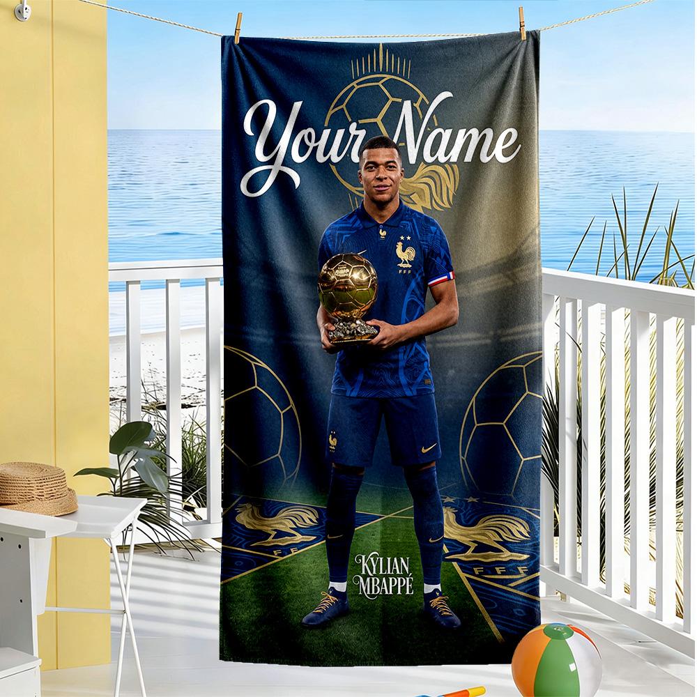 Mbappe Customize Text Beach Towel Soft Durable Quickdry Portable For Swimmingbeachcamping Travel Beach Accessoriesgym