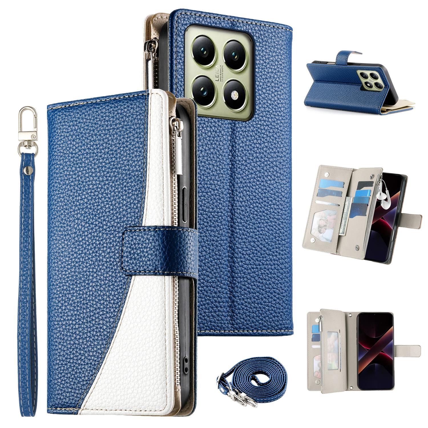 

Для Realme 14T 5G Чехол Кошелек на молнии Кожаный откидной чехол для телефона с ремешками Dark Blue