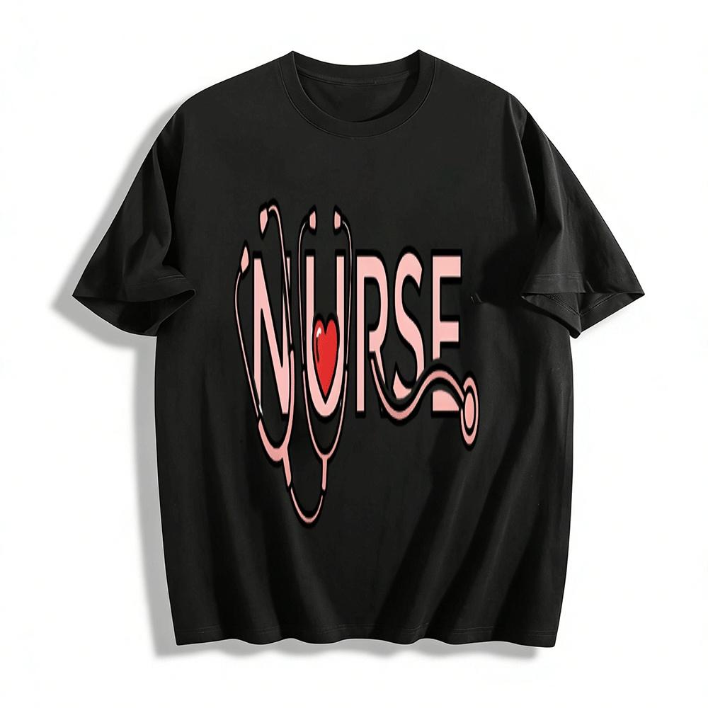 Heart Stethoscope Nurse Themed Print Casual Top Pure cotton T-shirt XXS