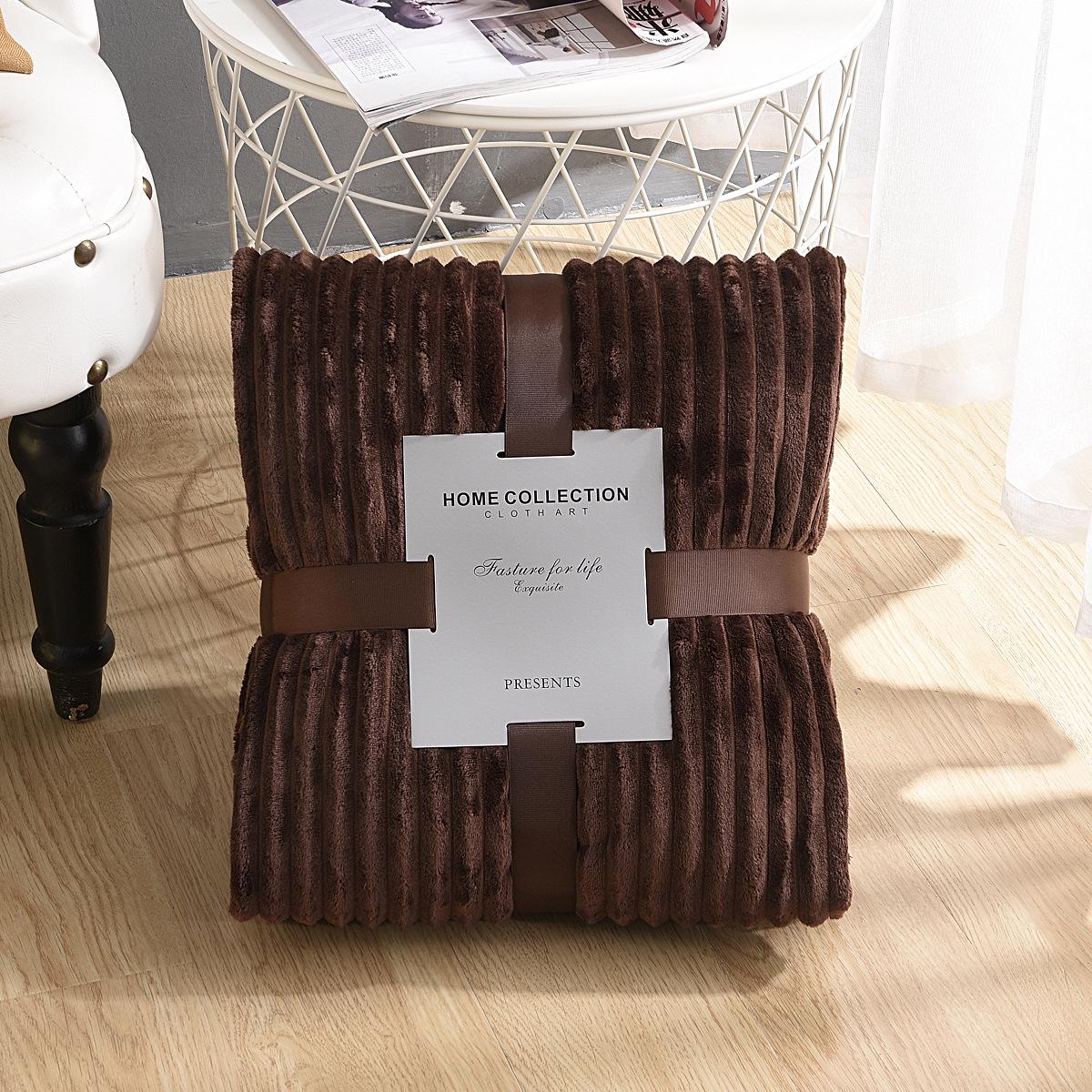 

Флисовый мягкий плед в полоску для дома и путешествий 150*200cm кофейный