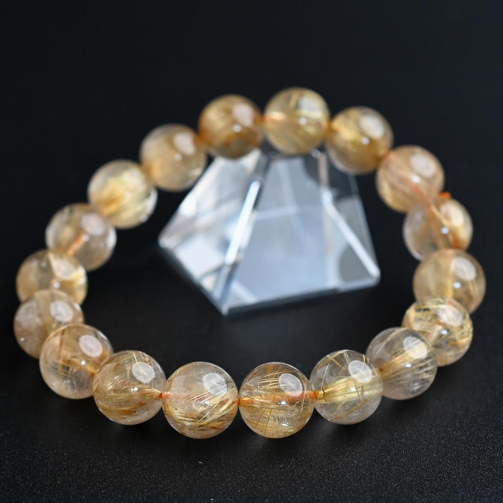 Jewelry Town Shosenkyo Rutilated Quartz 17cm Inner Power Stone for Good Fortune and Career [Eigado] Bracelet, 11.5mm Beads, Diameter,