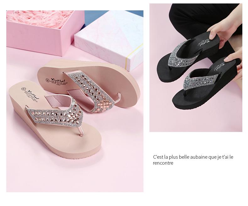 Women's Rhinestone Slide Sandals - Fashionable Summer Wedge Flip-Flops for Outdoor and Beach Wear