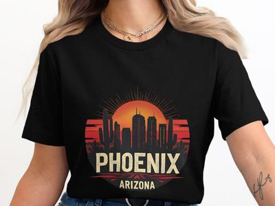 Phoenix Arizona Cityscape Retro Design T-Shirt, Cool Vintage City Tee for Hikers and Adventurers, Casual Everyday Wear