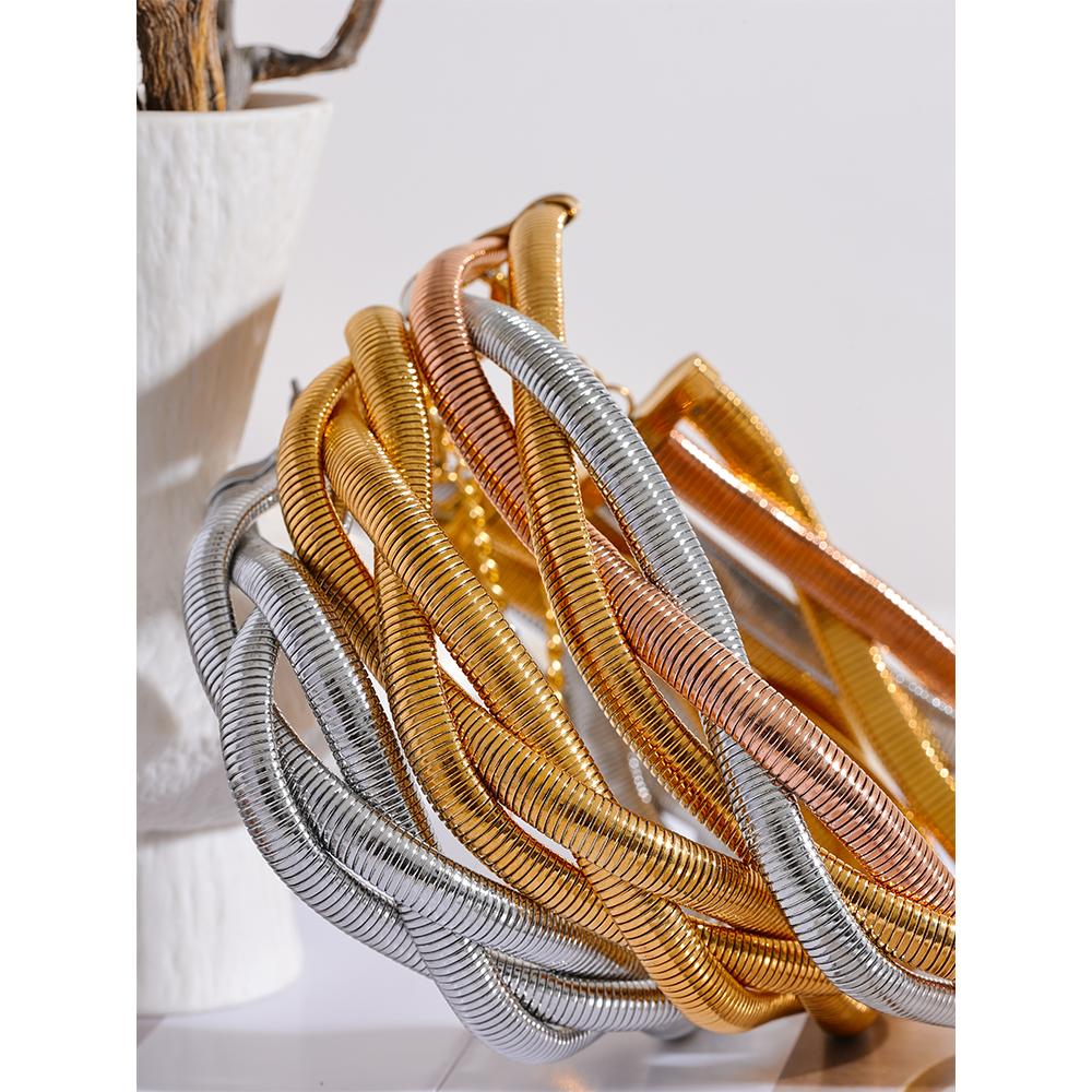 Yhpup Trendy Stainless Steel Chain Weave Thick Torques Punk Metal Statement Choker Necklace Attractive Fashion Jewelry