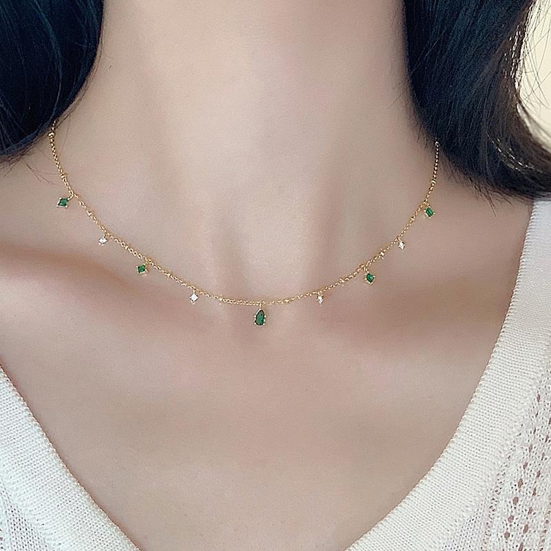Colier Choker din Argint Sterling 925 cu Zircon Verde AAAA Pentru Femei Chic Elegant Stil Mori Colier de Lux Bijuterii pentru Festival
