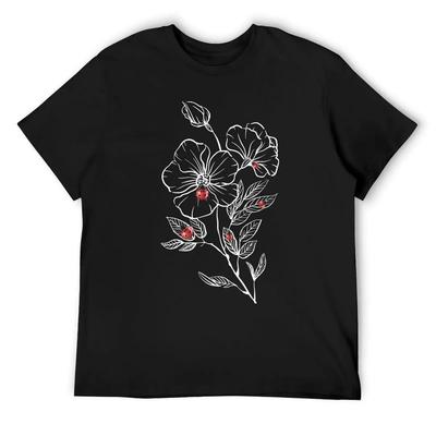 Ladybugs On Flowers, T-Shirt Valentines Boutique Clothes Funny Shirt Cotton Anime Clothes Oversized T Shirts for Men