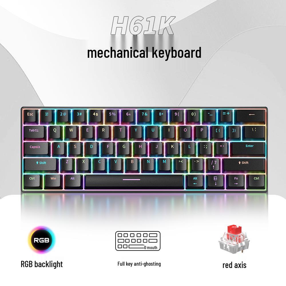 H61K Wired Gaming Mechanical Keyboard with Mixed Switches and RGB Lighting
