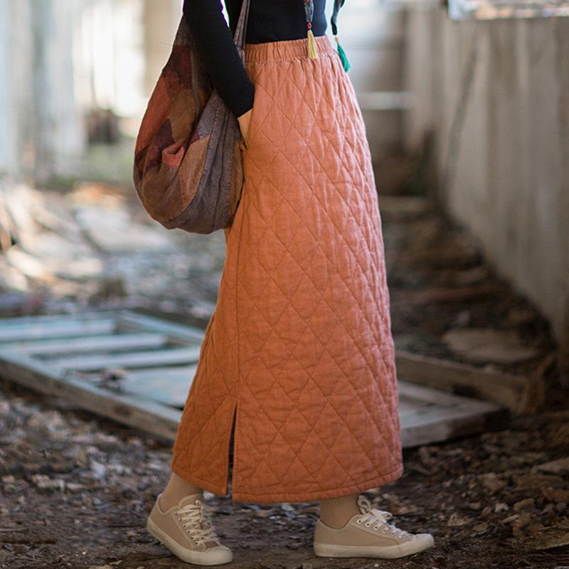 

Johnature Women Vintage Winter Skirts Elastic Waist Solid Color Cloths Chinese Style Warm Skirts One Size brick червоний колір