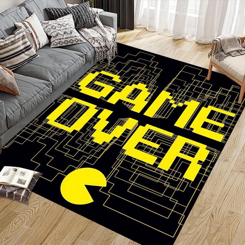 Pac‑Man Flannel Printed Carpet, Home Sofa Decoration for Living Room & Bedroom, Non‑Slip Play Flannel Floor Mat for Game Room