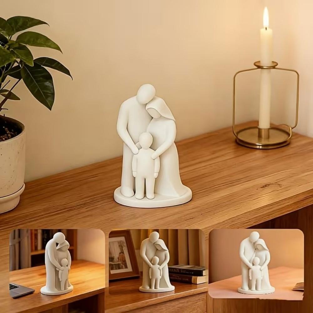 Family Of Three Parent Child Statue Home Ornament 4 Persons Figurine Bedroom Decor
