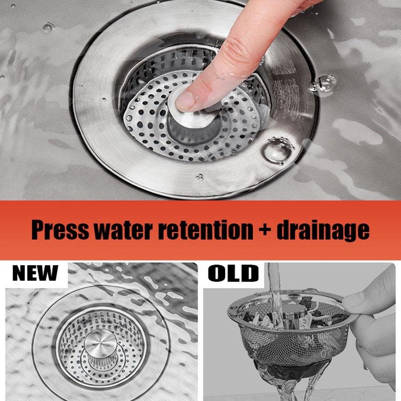 1Pc Kitchen Sink Drain Strainer, 304 Stainless Steel Pop-up Sink Stopper, 3 in 1 Drain Anti-Clogging Odor Prevention