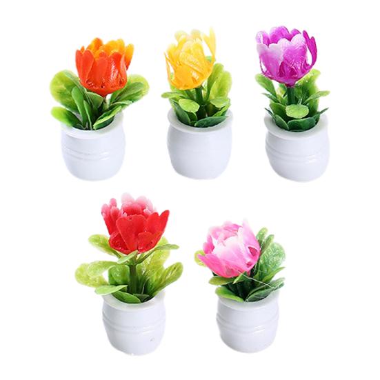 1 Set Mini Potted Plant Statue Eye-catching DIY Resin Micro Landscape Mini Flower