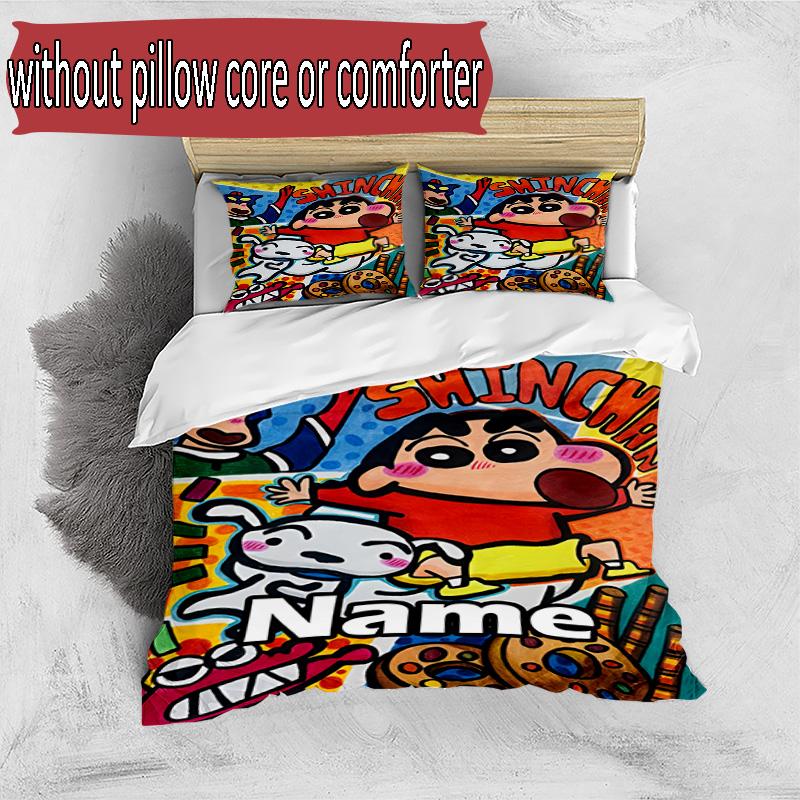 3pcs Duvet Cover Set (1*Duvet Cover + 2*Pillowcase, Without Core), Custom Name Crayon Shin Pattern Bedding Set, Home Bedroom Decor Gift