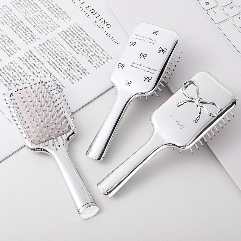 Electroplated Silver Massage Comb with Folding Mirror and Anti-Static Air Cushion – Student Girl Ins Style