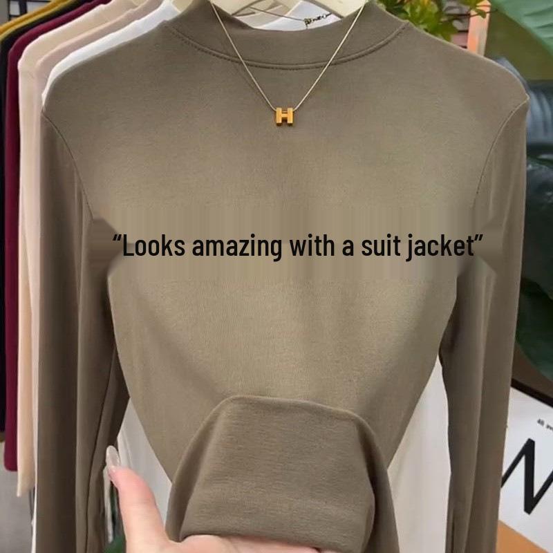 2024 Koreanischer Stil Damen Slim Fit Halbochgeschlossener Hals Verdicktes Langarm-Basisschicht-Oberteil