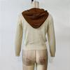 Women's Hooded Knit Long Sleeve Slim Solid Colour Splicing Bottom Shirt Top