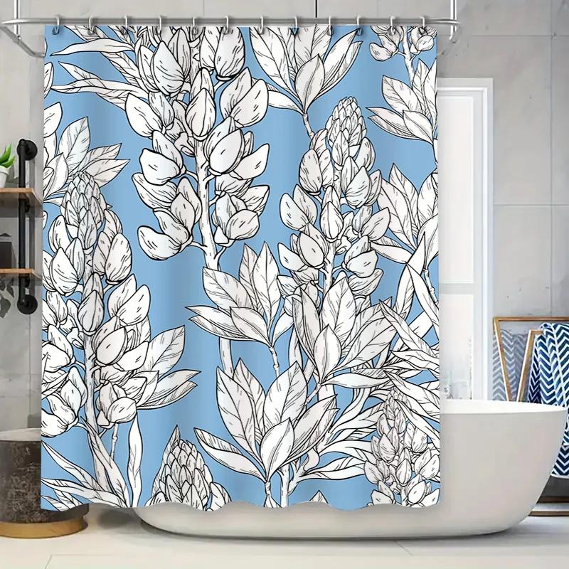 

Blue Floral Shower Curtain Bathroom Decor Vintage Style Print Bath Linen With Hooks Waterproof Fabric For Home Decoration In Kit W60H190(CM)-1 Pcs