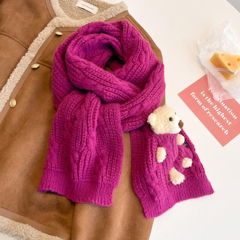 New bear purple scarf women's winter fashion thickened warm knitted scarf student shawl