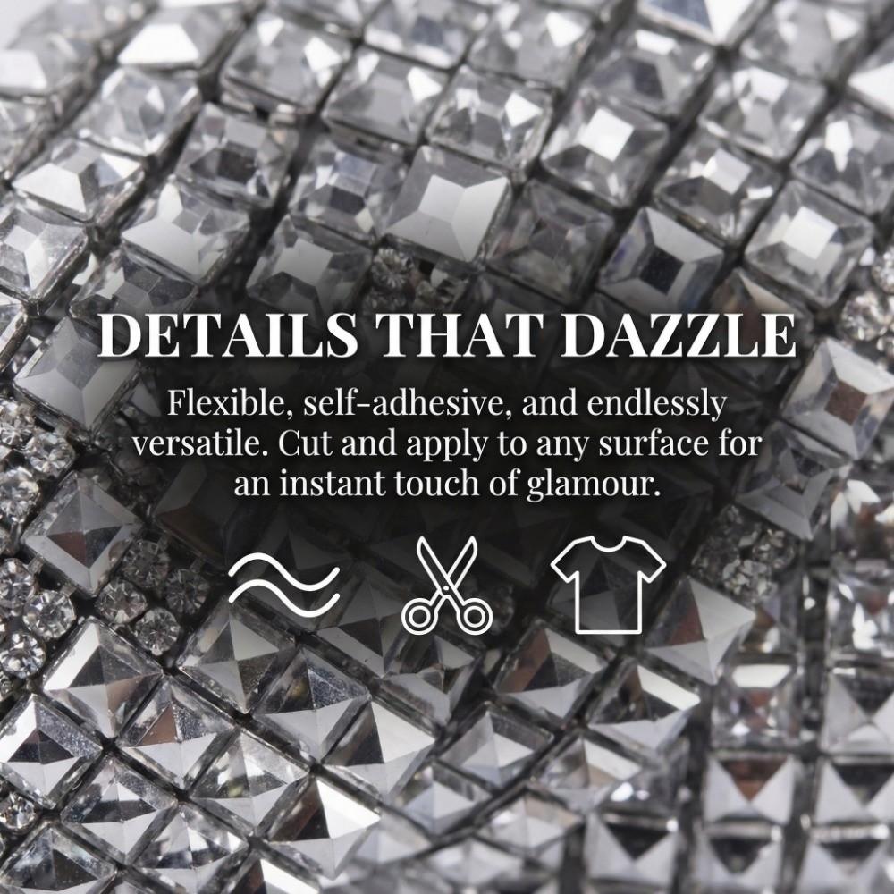 3 Yards Self Adhesive Square Rhinestone Shiny Flexible Rhinestone Strip Sparkling DIY Decoration Apparel Accessory Garment Trim