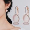 Women's Rose Gold Gemstone Earrings Elliptical Cat's Eye Stone Design Temperament Fashion Jewelry Romantic Dating Gift Accessories