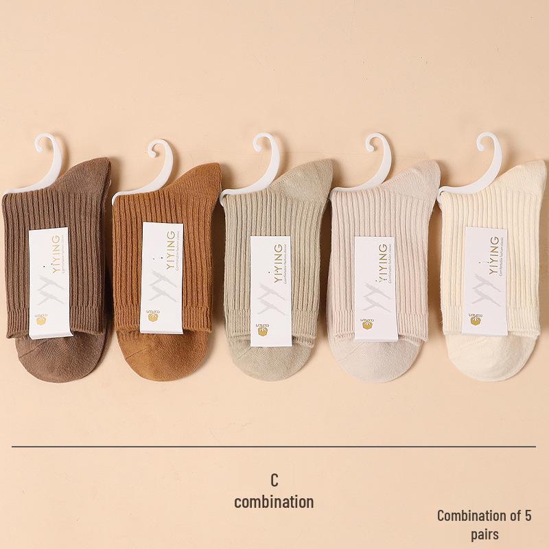 Women's Candy Color Vertical Striped Mid-Calf Socks: 100% Pure Cotton, Sweat-Absorbent and Odor-Resistant, Ideal for Spring and Autumn