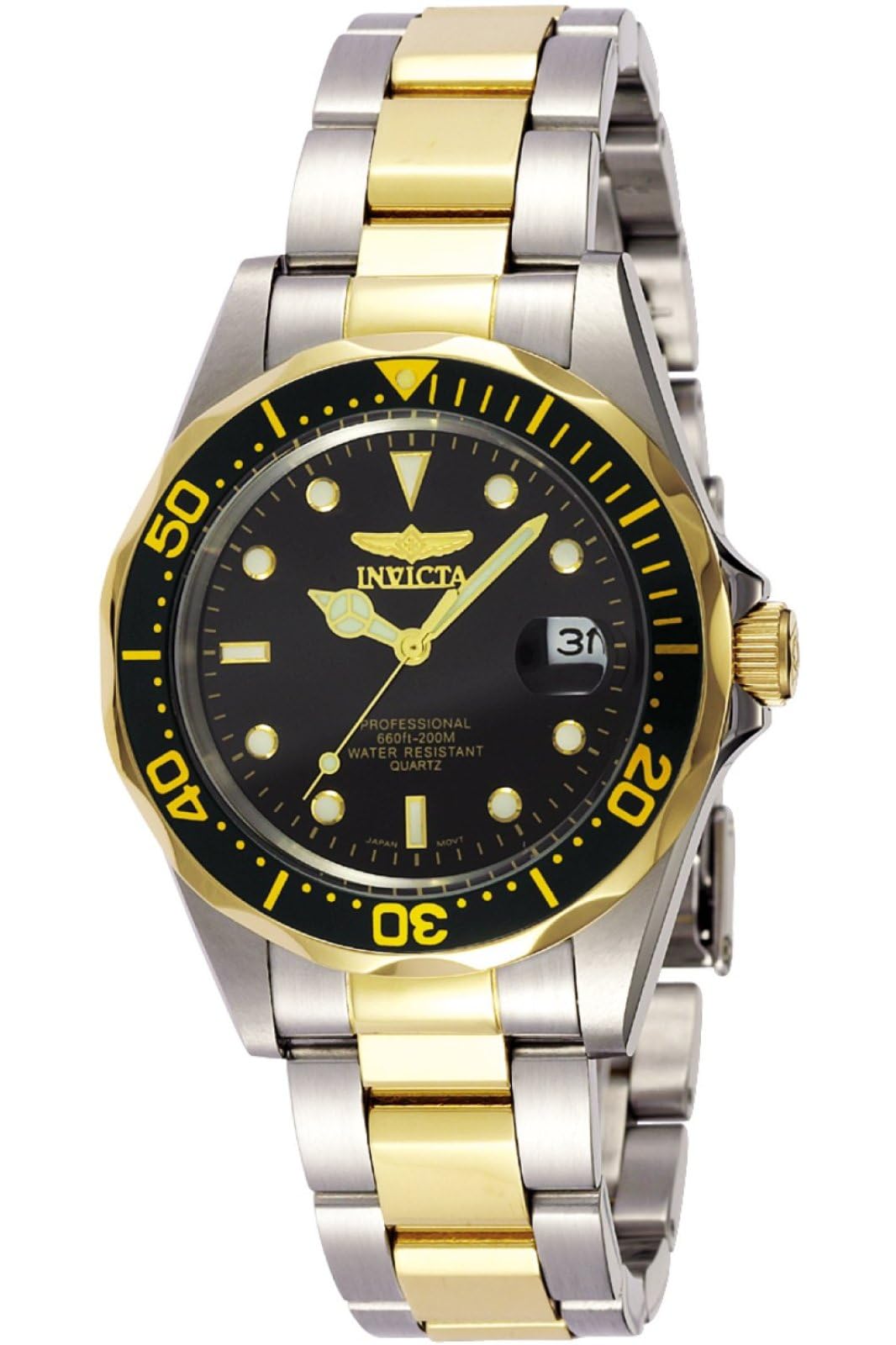 [Invicta] Invicta Pro Diver Men s Watch, Quartz, 37.5mm Case, Steel Gold Stainless Steel Strap, Black Dial, 8934, Men s [Official Import] [Parallel Im