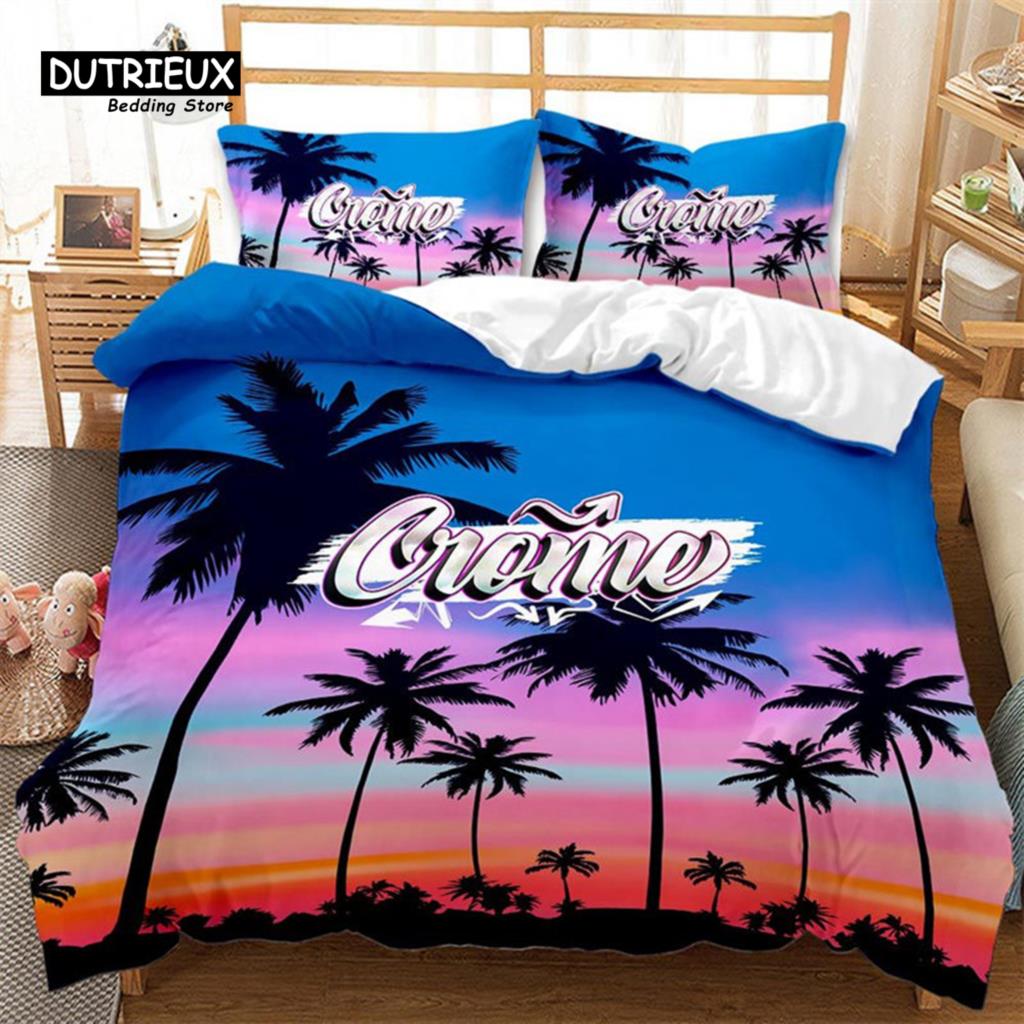 Hawaiian Summer Beach Duvet Cover Exotic Tropical Seascape Bedding Set Microfiber Palm Trees Comforter Cover For Kids Adult Room