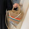 Summer New Rainbow Series Hand-carried and Crossbody Dual-purpose Hand-woven Straw Bag Niche Large-capacity Vacation Bag