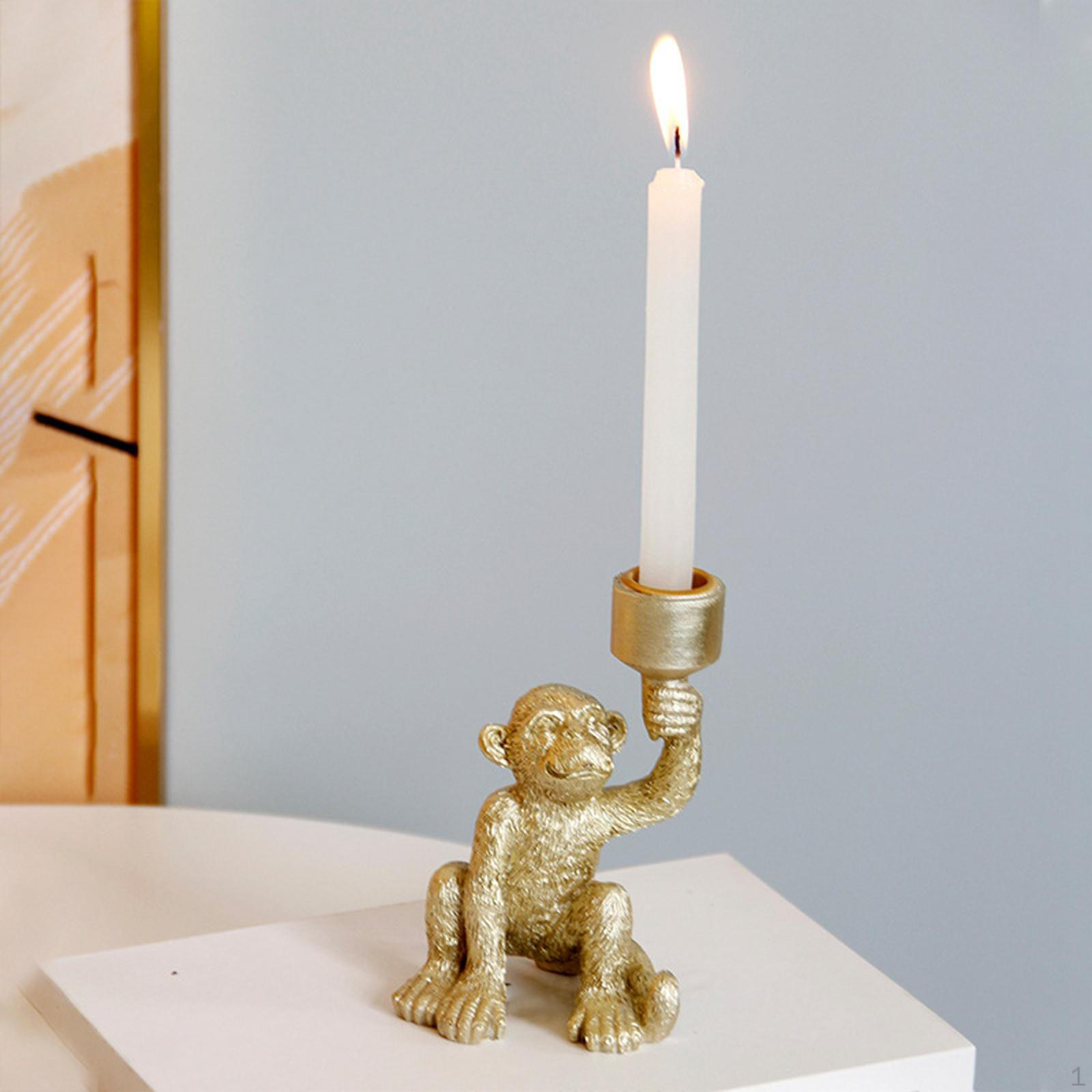 

Candle Holder for Taper Candles, Resin Monkey Figurine Stand Living Room And Halloween золотий