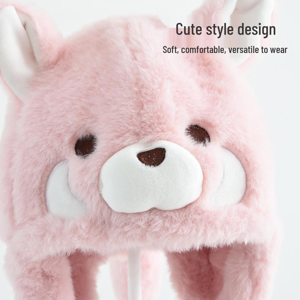 Kids' Cartoon Plush Hat: Warm, Windproof, Ear-Protective Pullover