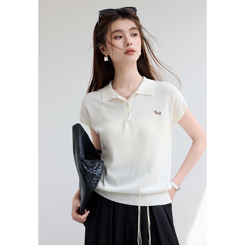 VICTORIA&VERA Women's Summer Polo Knit Top with Puppy Embroidery