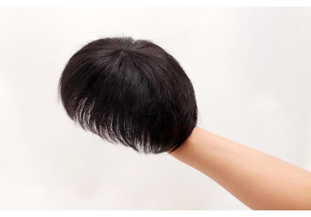 Men's Short Real Hair Wig for Baldness - Fluffy, Lightweight, Thin Patch Style