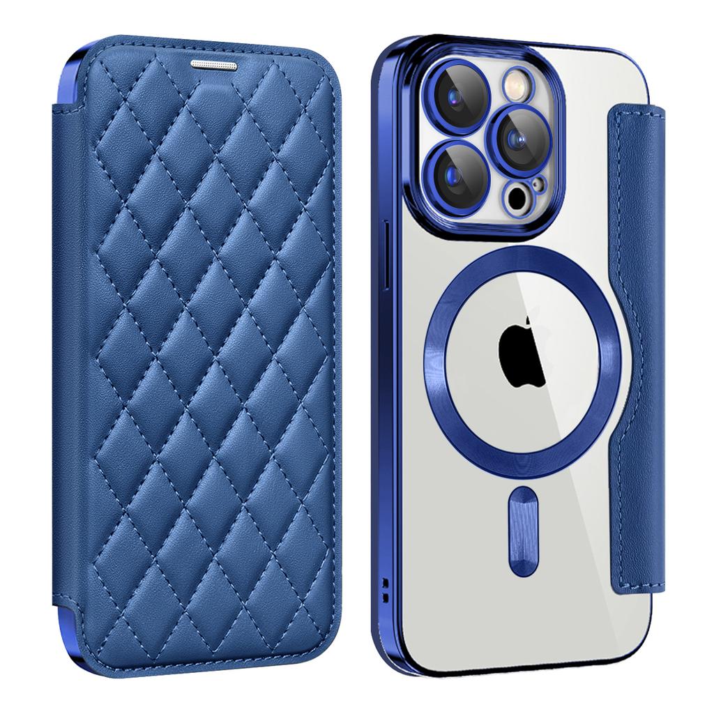 For iPhone 15 Pro RFID Blocking Built-in Lens Film Phone Case Card Holder Leather Cover Compatible with MagSafe