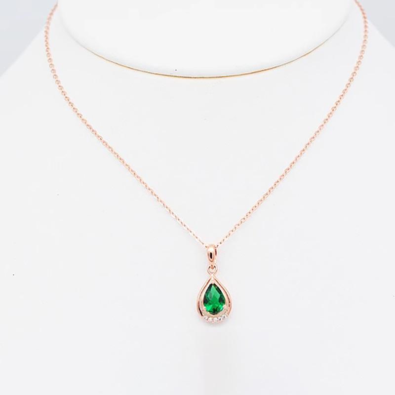 Exquisite Russian 585 Purple Gold Green Stone Pendant Generous Temperament Rose Gold-Plated Water Drop-Shaped Hollow Pendant