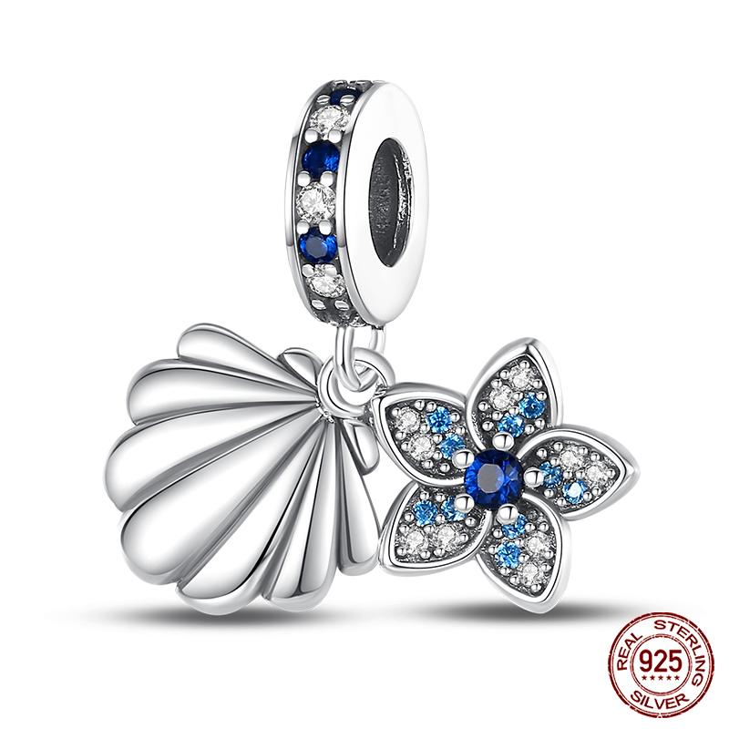 100% Real Prata-Banhado Ocean Series Tartaruga Caranguejo Sereia Charms Contas Fit Original Diy Pulseiras Bangles Jóias Presentes