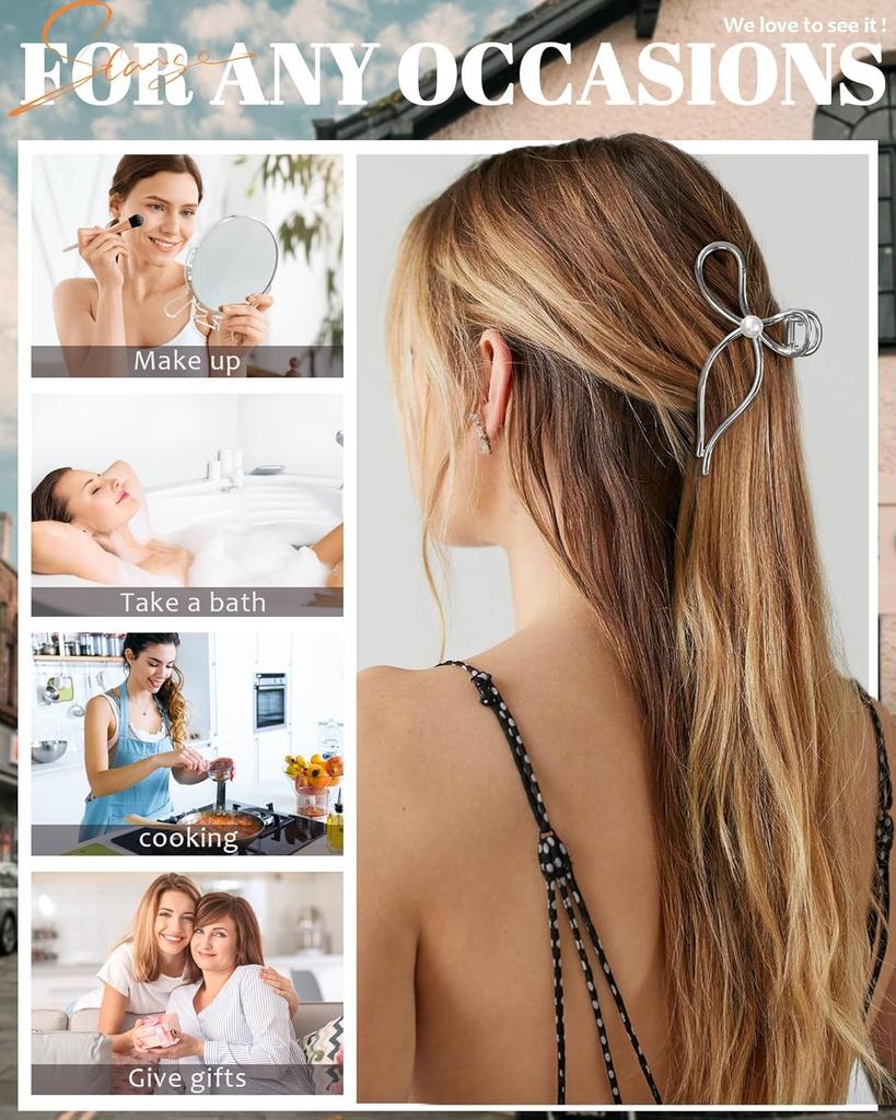 4 PCs Metal Hair Claw Clips - Irregular Large Clips for Women, Non-Slip Styling Accessories for Thick and Thin Hair (Silver)