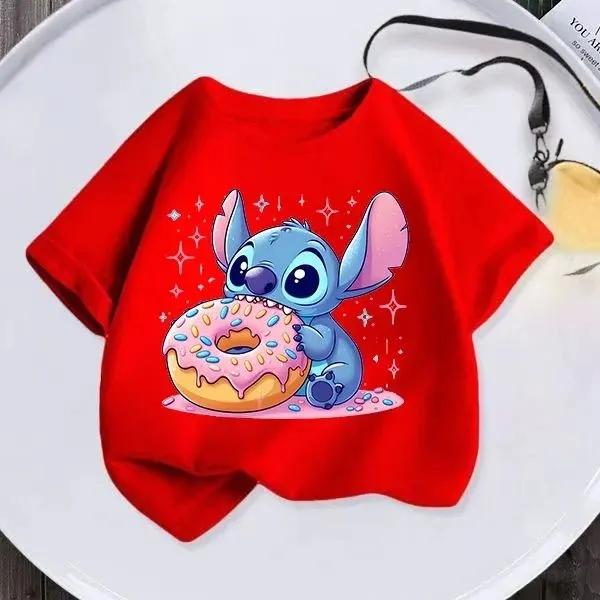Stitch Kids T Shirt Cute Cartoon Print Short-Sleeved Fashion Casual Round Neck T-Shirt for Boys and Girls Daily Tops