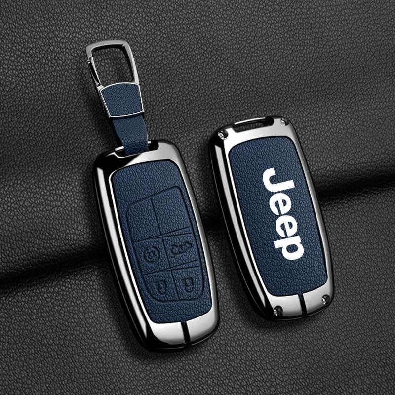 EPY1 For Jeep Grand Cherokee WK2 KL Wrangler JK Commander Renegade Compass 2018 2022 Metal Leather Car Key Case Cover Bag Accessories