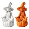 Indoor Autumn Window Displays 3D Printed Meditating Witch Figurine on Pumpkin Base, Minimalist Decorative Hat Sculpture Halloween Desktop Statue, DIY